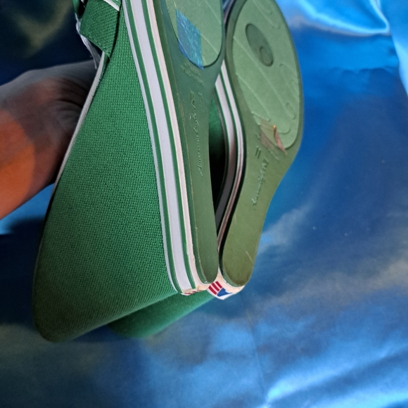 Retro 50s 60s Style Classic Green White Striped Wedges American Eagle - Picture 8 of 9